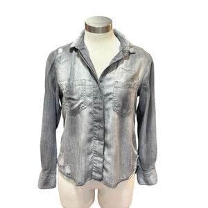 Cloth & Stone Anthropologie Shirt Distressed Chambray Gray Patches Sz. XS